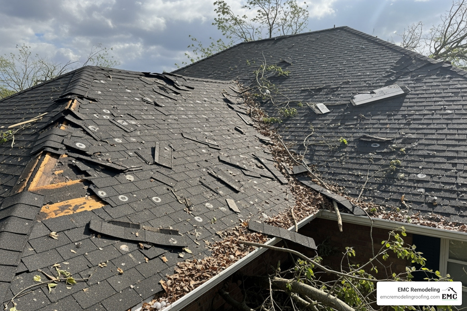 hail and wind-damaged roof - roofing companies cedar park