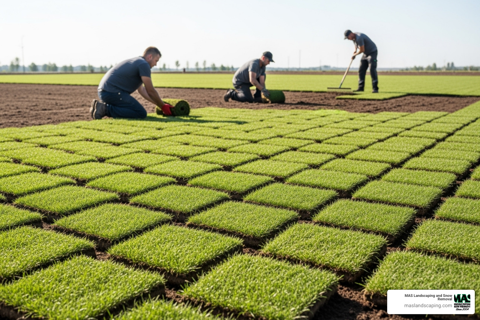 sod being laid in a brick-like pattern - laying sod on new construction