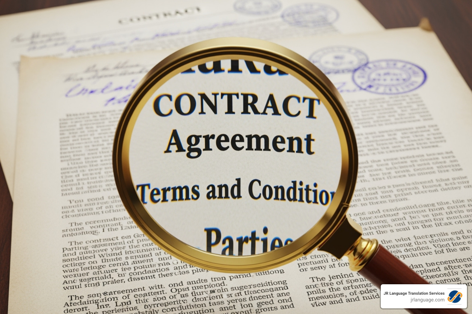 magnifying glass over legal document - legal translation services magnifying glass over legal document - legal translation services