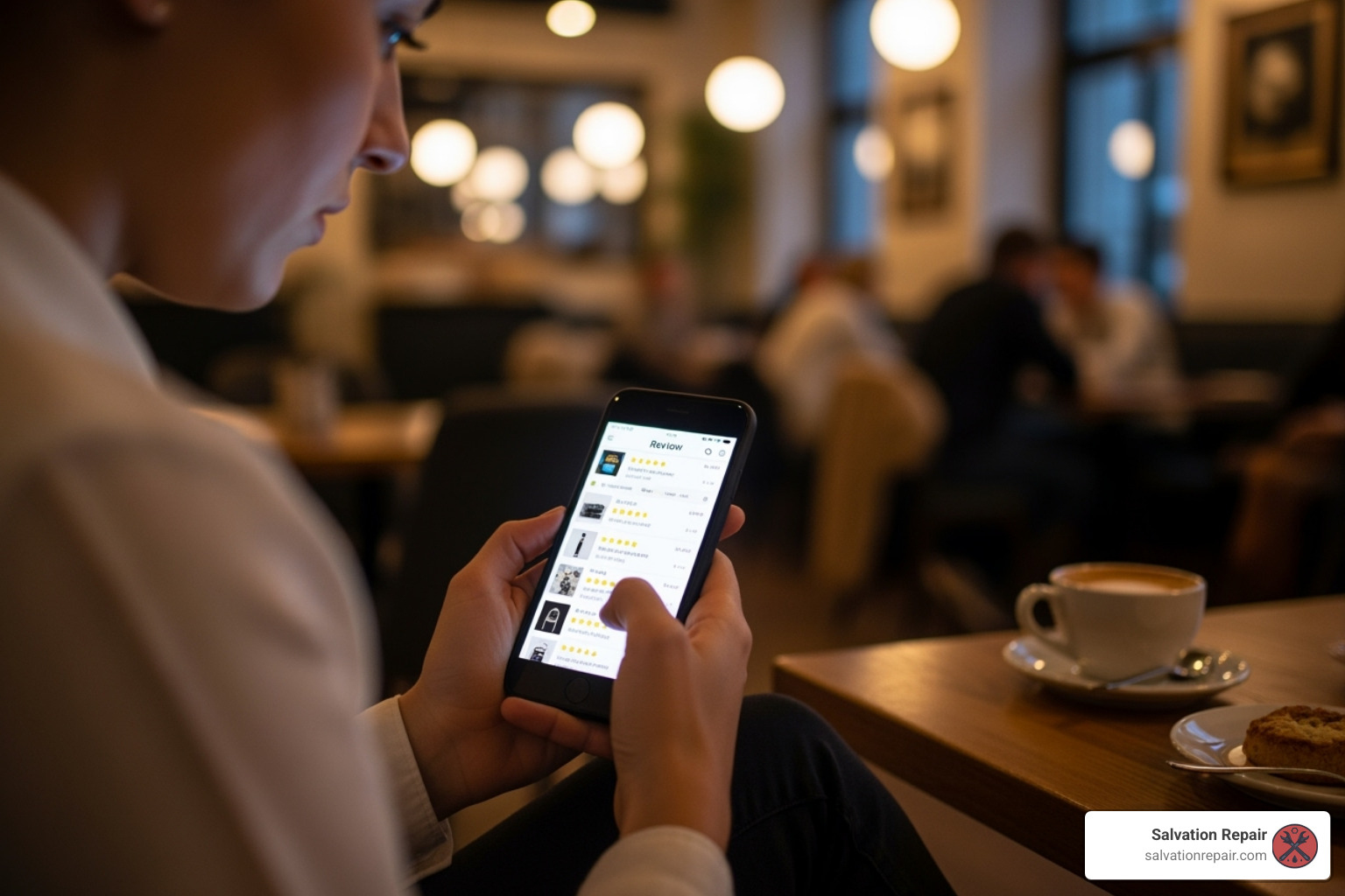 customer reading online reviews on a phone - computer fixing services