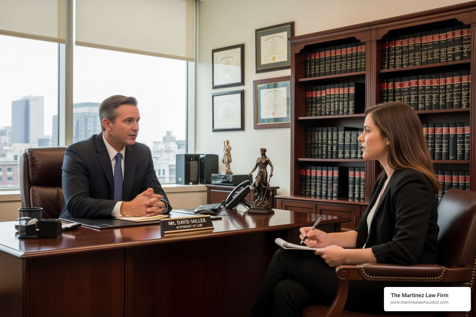 Lawyer speaking with a client in an office setting - Harris County DWI attorney Lawyer speaking with a client in an office setting - Harris County DWI attorney