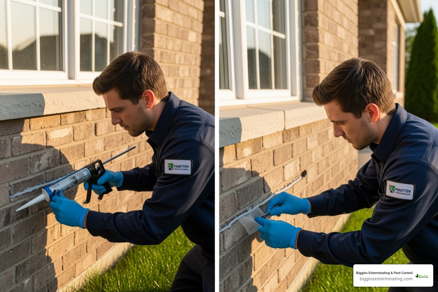 technician professionally sealing a potential rodent entry point on a home's exterior - rodent exterminator price technician professionally sealing a potential rodent entry point on a home's exterior - rodent exterminator price