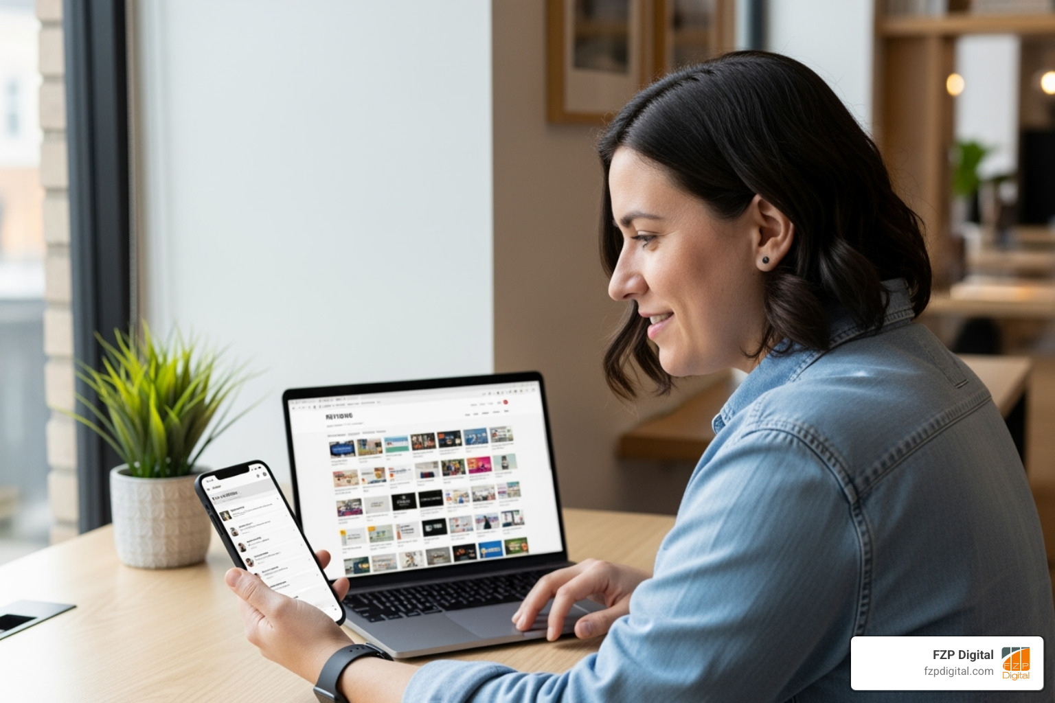 person looking at reviews on phone and laptop - improve business reputation person looking at reviews on phone and laptop - improve business reputation