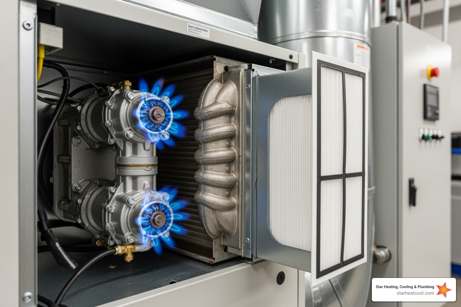 A close-up image of a clean, well-maintained commercial furnace system, showing internal components. - commercial heating services in fishers in A close-up image of a clean, well-maintained commercial furnace system, showing internal components. - commercial heating services in fishers in