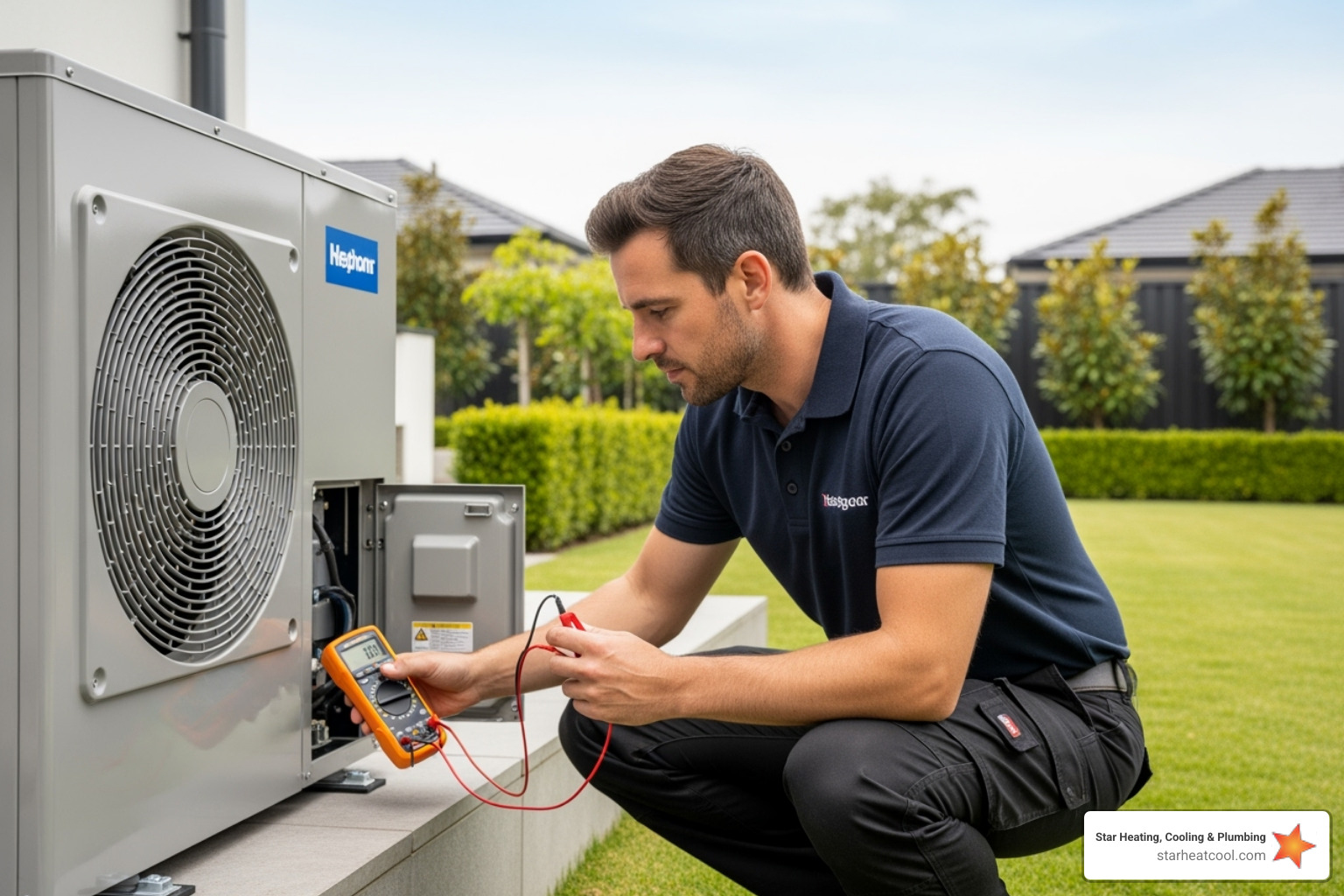 a technician inspecting a modern heat pump unit - affordable heating services service in pendleton in a technician inspecting a modern heat pump unit - affordable heating services service in pendleton in
