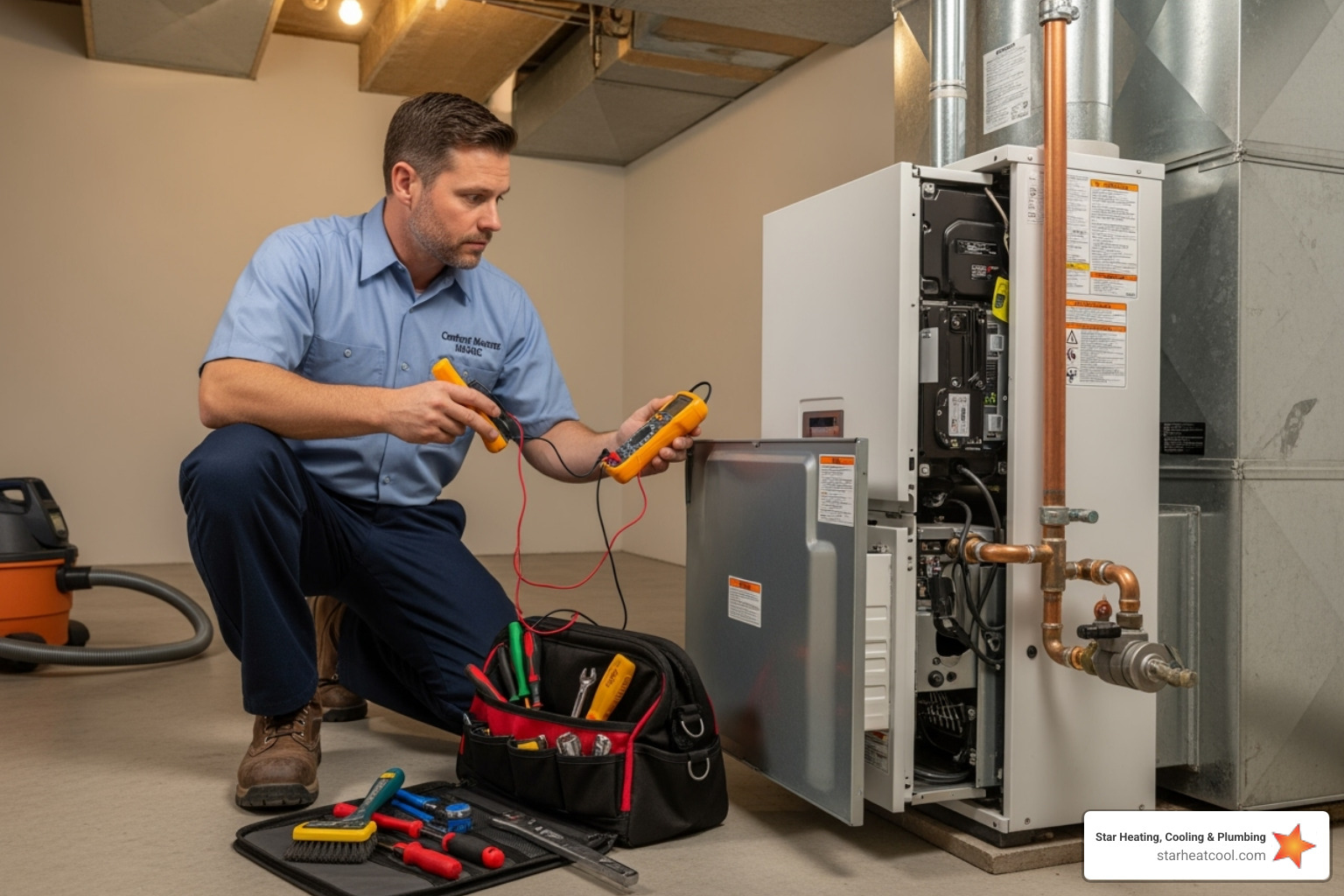 a technician performing a furnace tune-up - affordable heating services service in pendleton in a technician performing a furnace tune-up - affordable heating services service in pendleton in