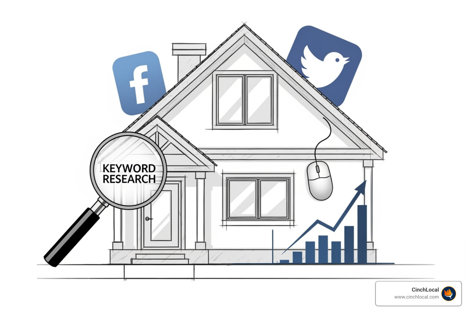 blueprint of a house with various digital marketing icons overlaid, representing a comprehensive SEO strategy - hvac plumber seo webmasters blueprint of a house with various digital marketing icons overlaid, representing a comprehensive SEO strategy - hvac plumber seo webmasters