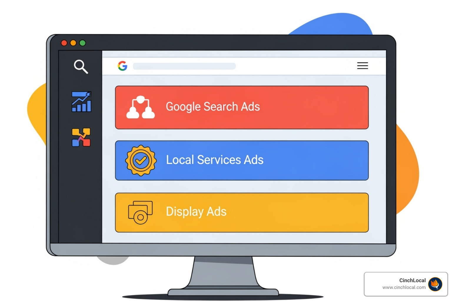 Google search results page highlighting Search Ads, Local Services Ads, and Display Ads - hvac google ads