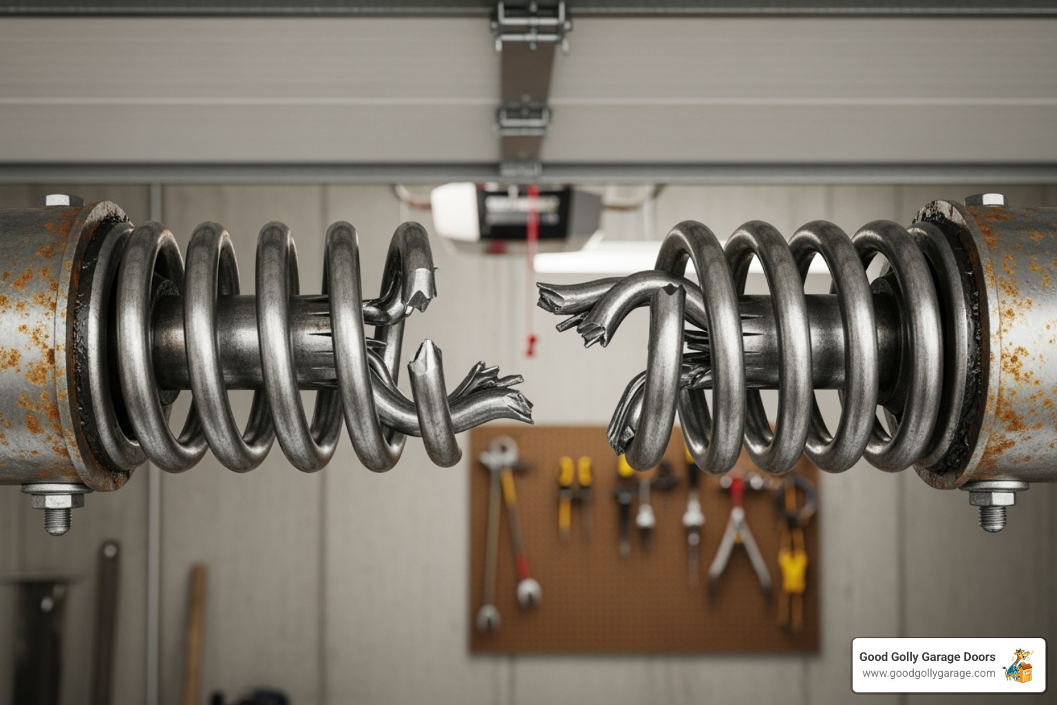 Image of a broken garage door spring - garage door repair in las vegas nv Image of a broken garage door spring - garage door repair in las vegas nv
