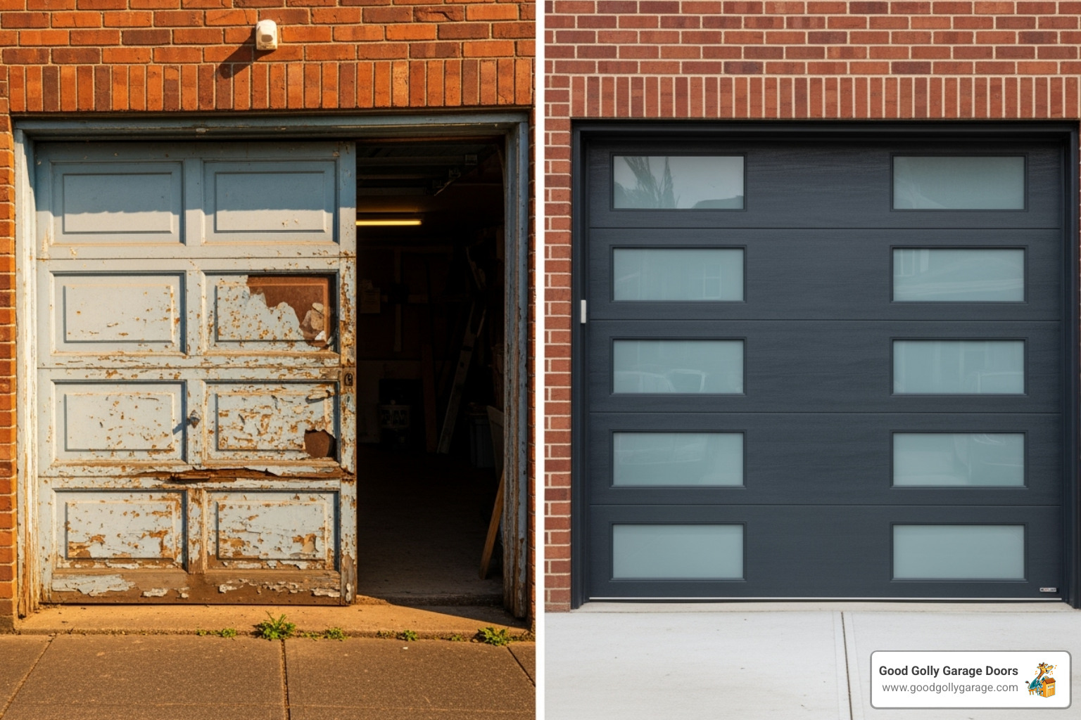 Image showing a before-and-after of a garage door replacement - garage door repair in las vegas nv Image showing a before-and-after of a garage door replacement - garage door repair in las vegas nv