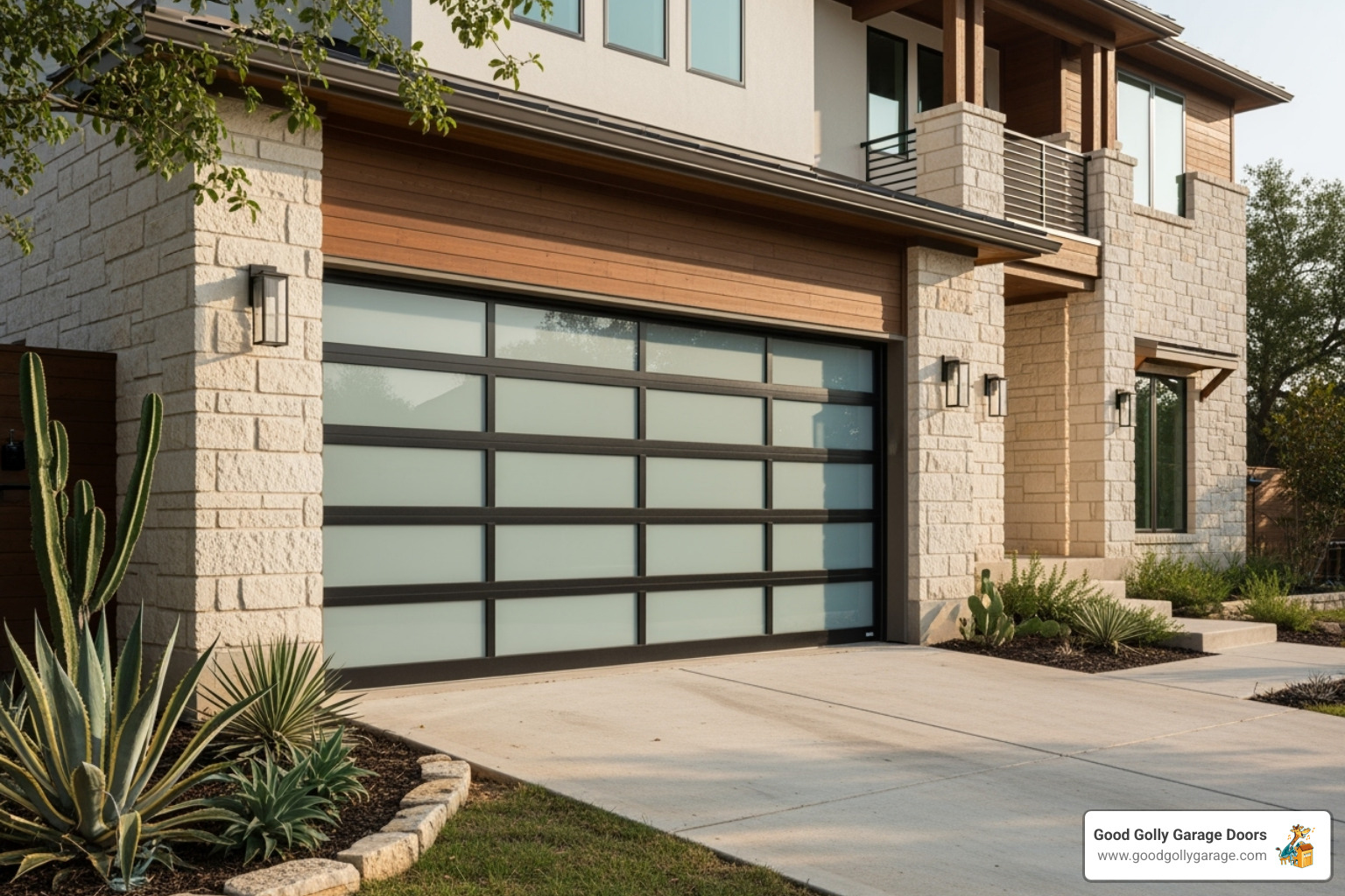 newly installed modern garage door on an Austin home - certified garage door repair technician in austin tx