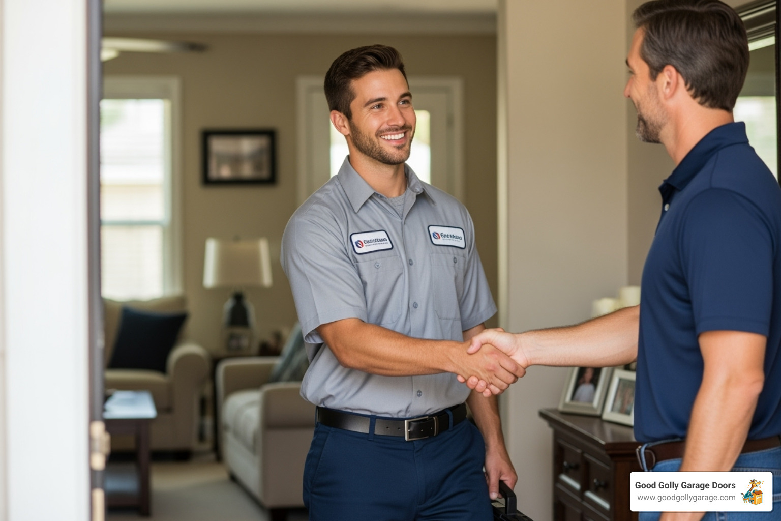 homeowner shaking hands with a friendly technician - 24/7 garage door repair repair in henderson nv