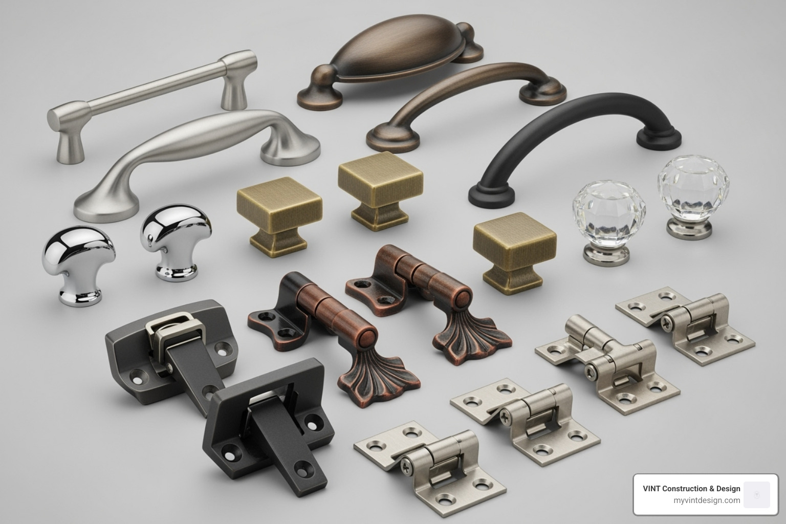 image of various cabinet hardware styles (pulls, knobs, hinges) - cost to instal kitchen cabinets image of various cabinet hardware styles (pulls, knobs, hinges) - cost to instal kitchen cabinets