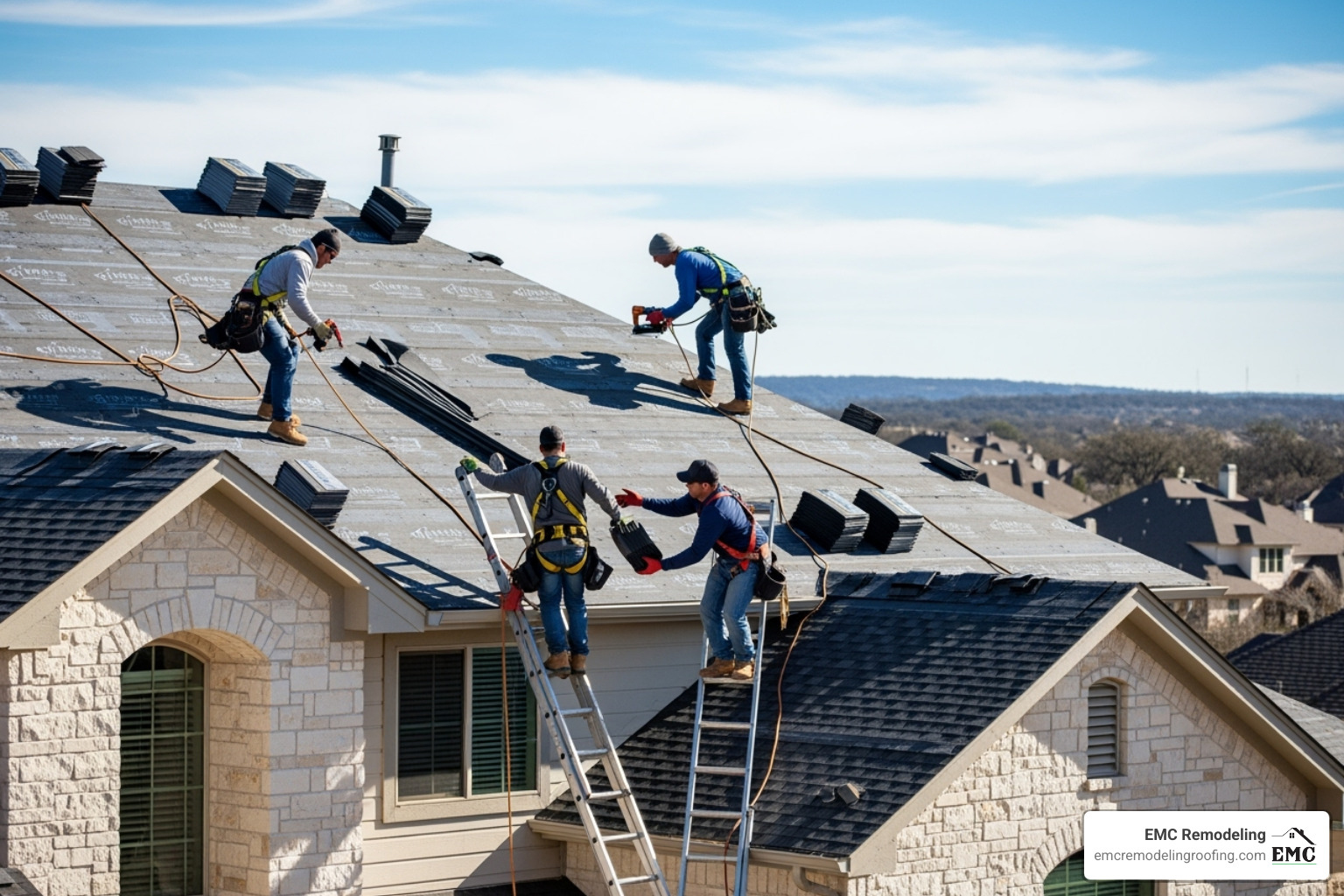 skilled roofers installing a new roof in Temple, TX - exterior home improvements skilled roofers installing a new roof in Temple, TX - exterior home improvements