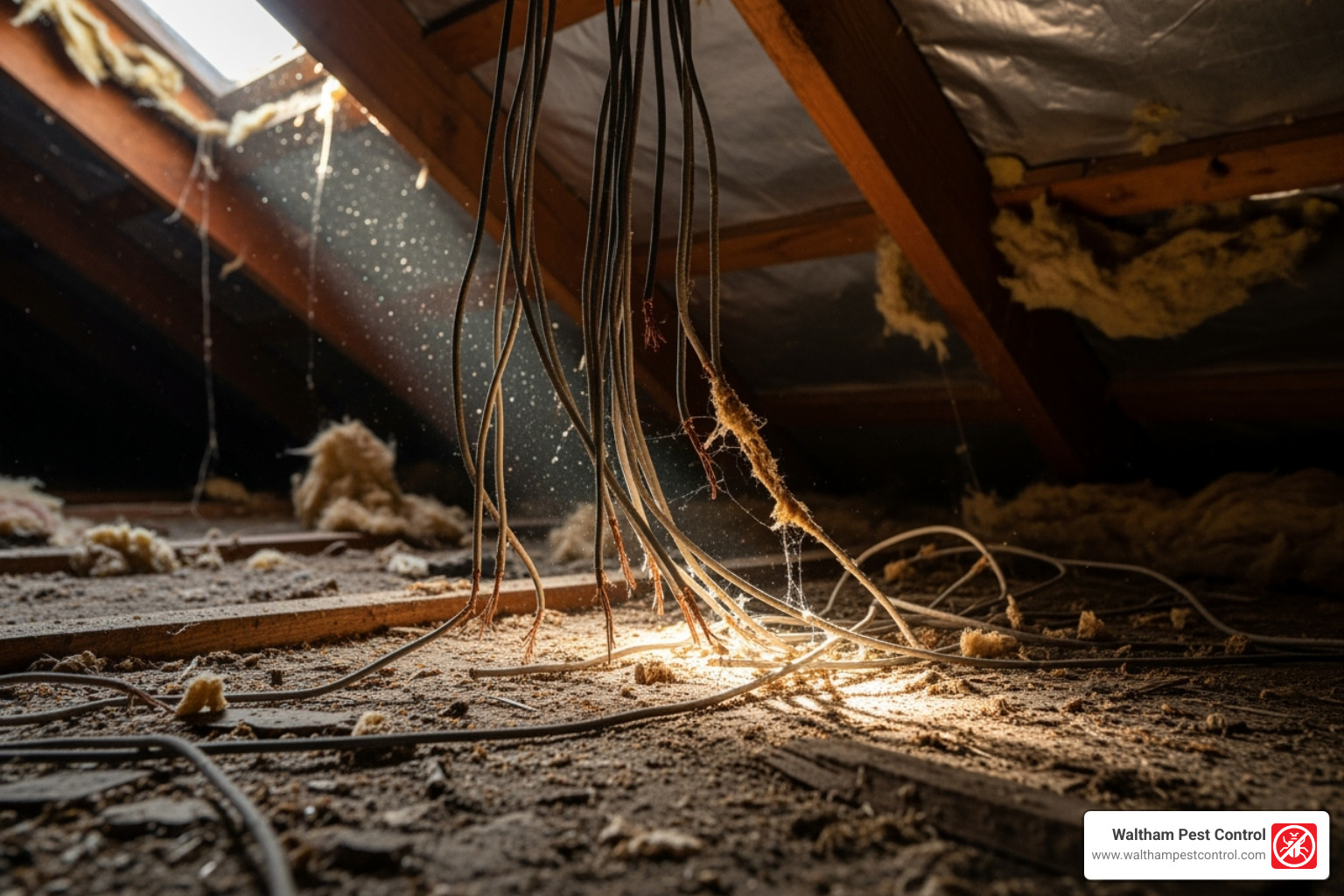 chewed electrical wires in an attic - critter removal