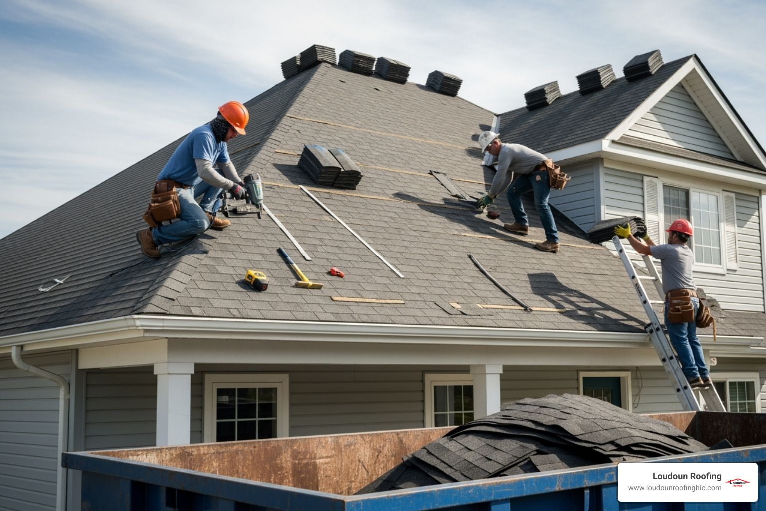roofing crew performing roof installation - Roofing companies Leesburg VA