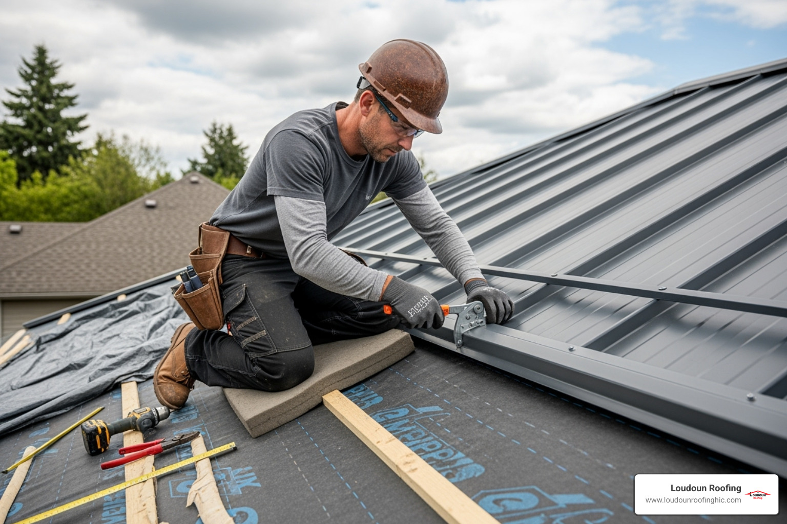 contractor installing metal panel - can you install a metal roof over asphalt shingles