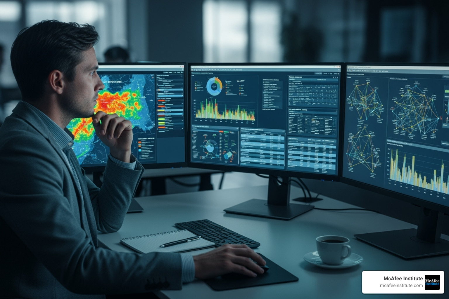 Professional in a training environment, looking at data on a screen - what do criminal profilers do Professional in a training environment, looking at data on a screen - what do criminal profilers do