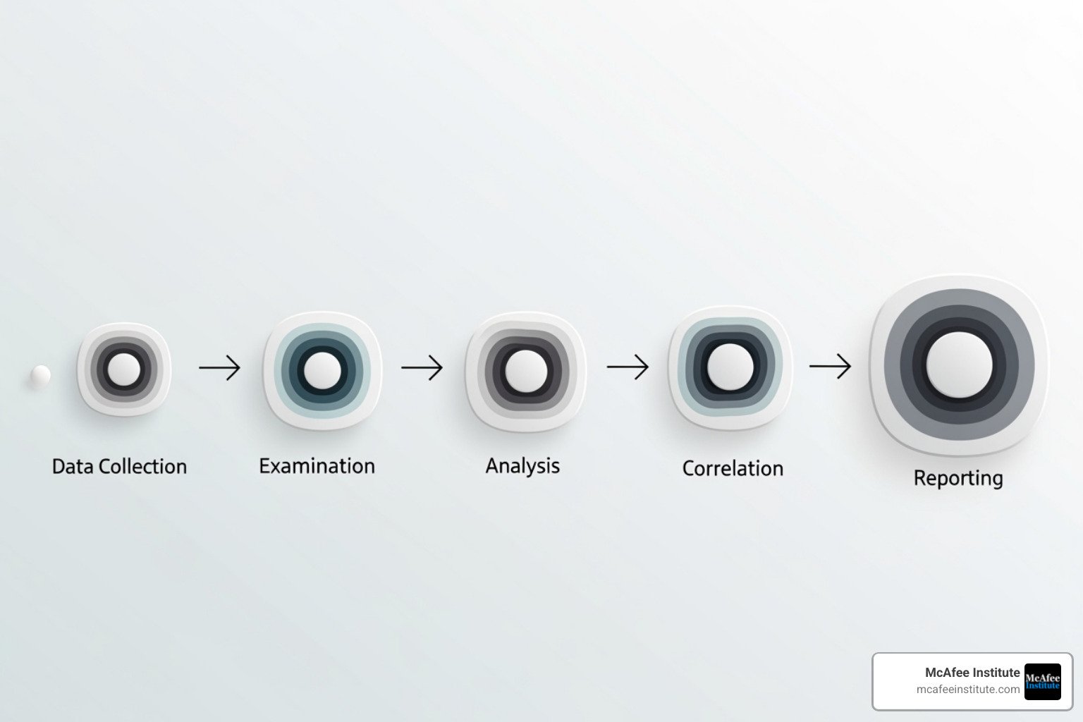 A detailed flowchart illustrating the five phases of a cyber forensic investigation: Identification, Preservation, Analysis, Documentation, and Presentation, with arrows indicating the flow between stages. - what is cyber forensic investigation