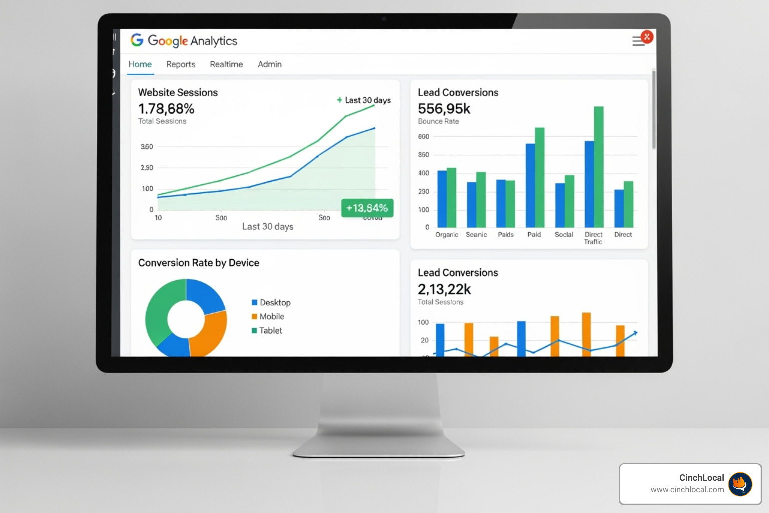 Google Analytics dashboard showing website traffic growth and lead conversions - SEO for Electricians Google Analytics dashboard showing website traffic growth and lead conversions - SEO for Electricians