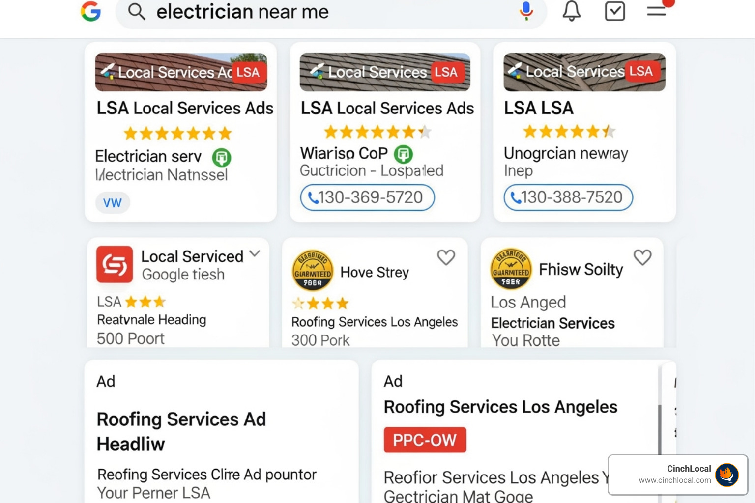 Google search results highlighting Local Services Ads and PPC ads for contractors - Electrical contractor marketing Google search results highlighting Local Services Ads and PPC ads for contractors - Electrical contractor marketing