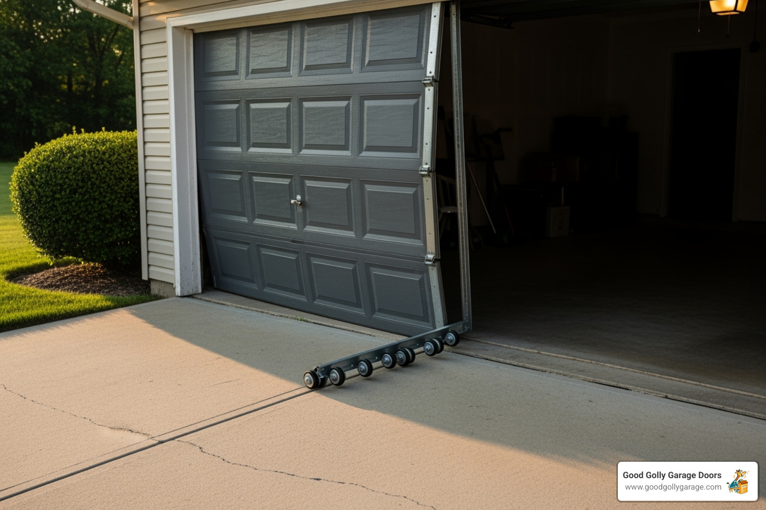 garage door that is off its track - custom garage door repair installation in lakeway tx