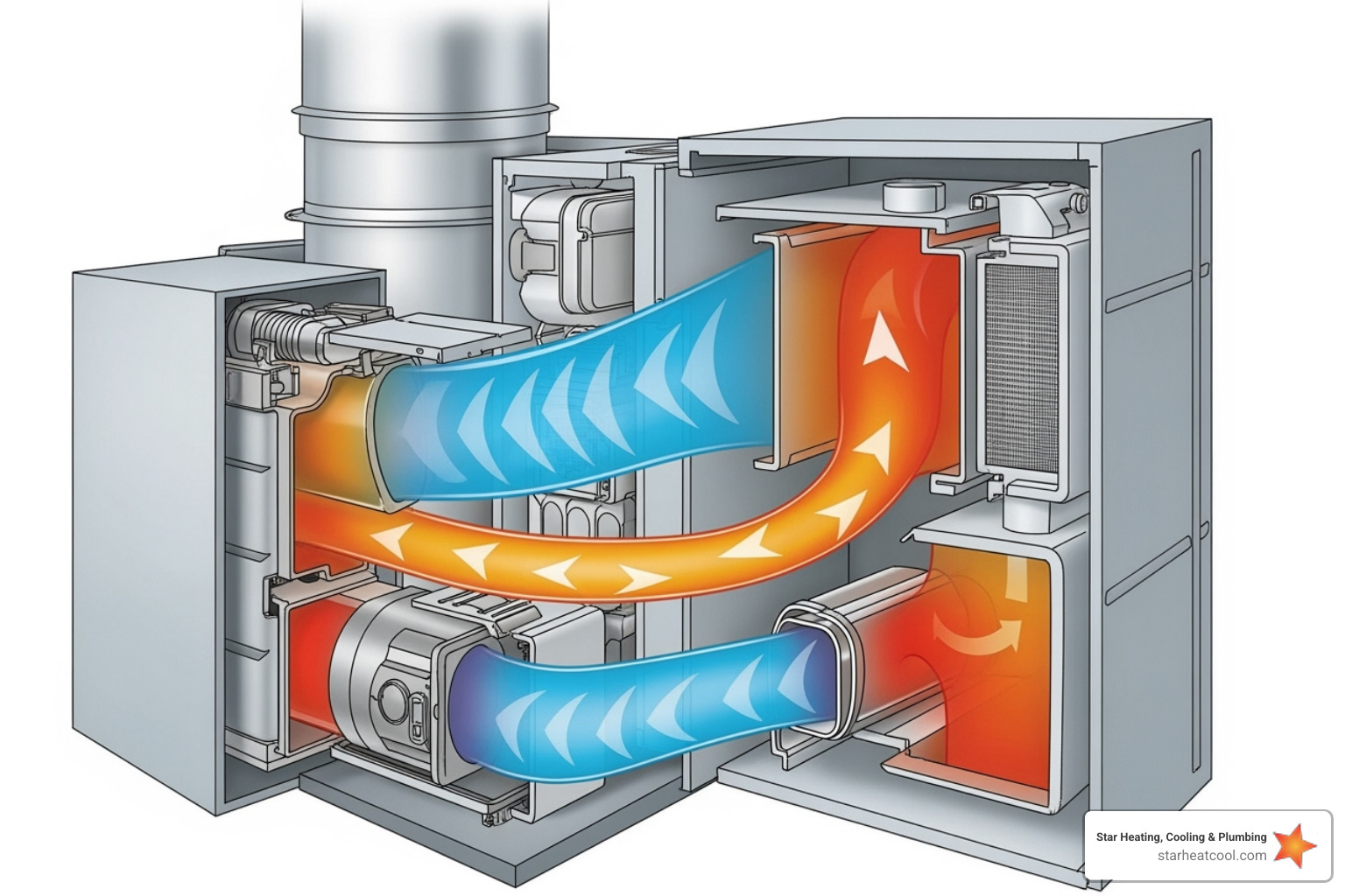 A detailed diagram illustrating the components and airflow of a high-efficiency heating system - heating services for luxury homes in cicero in A detailed diagram illustrating the components and airflow of a high-efficiency heating system - heating services for luxury homes in cicero in