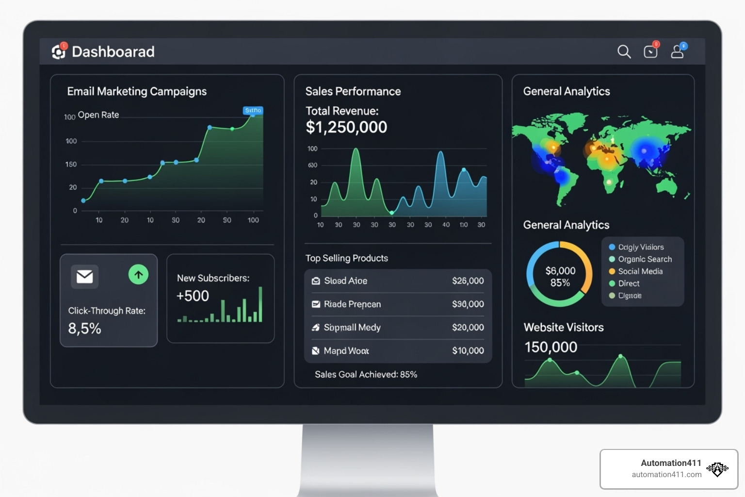dashboard showing integrated features like email, sales, and analytics - funnel software
