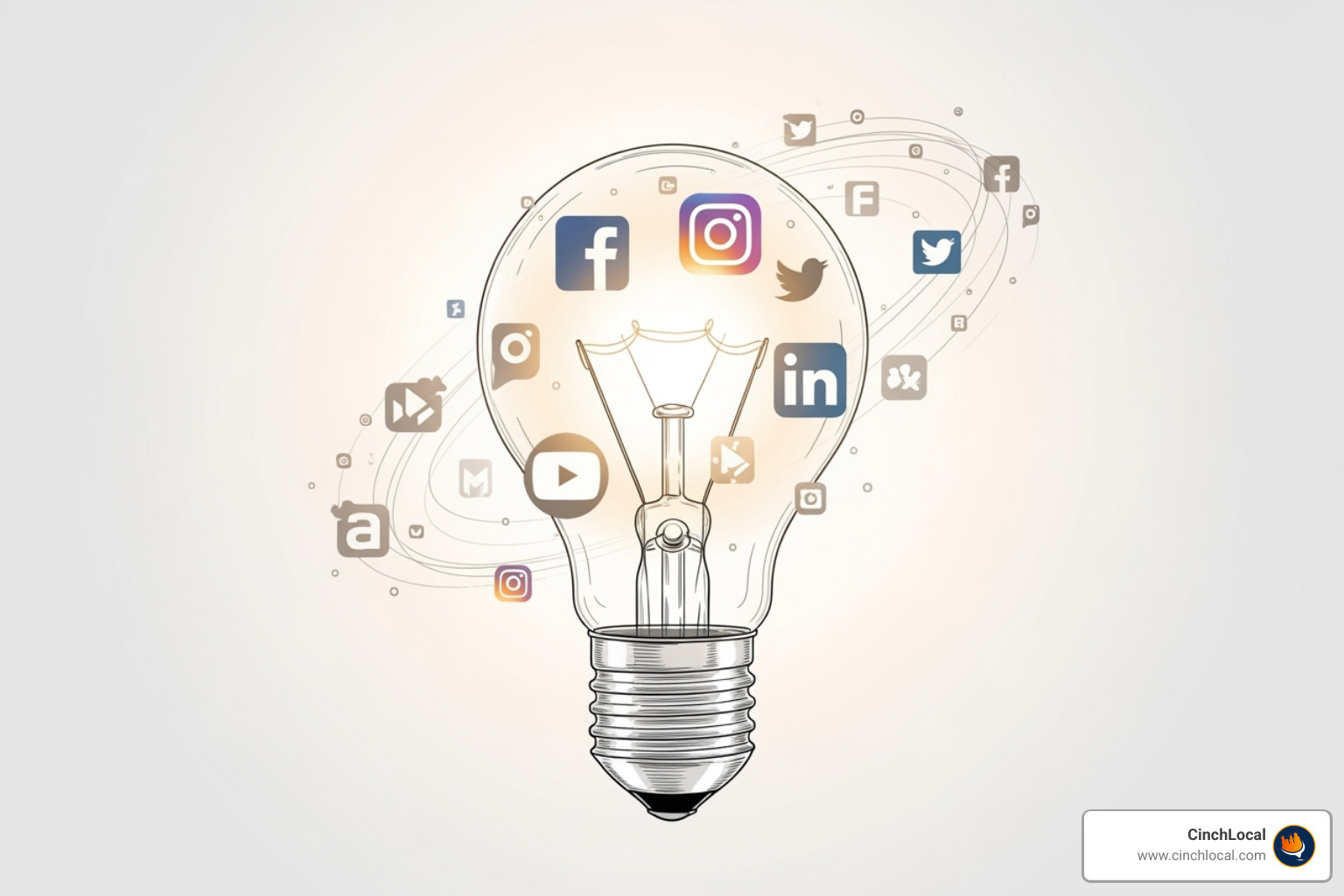 lightbulb graphic with social media icons - social media for electricians lightbulb graphic with social media icons - social media for electricians
