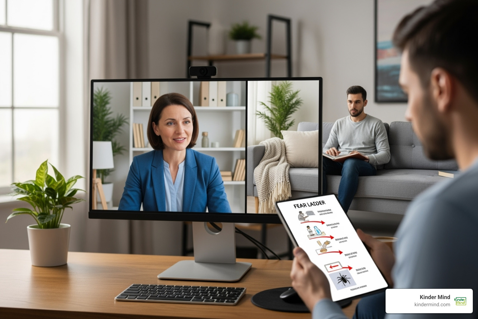 virtual therapy session with a therapist guiding a client through a fear ladder - online therapy for phobias virtual therapy session with a therapist guiding a client through a fear ladder - online therapy for phobias