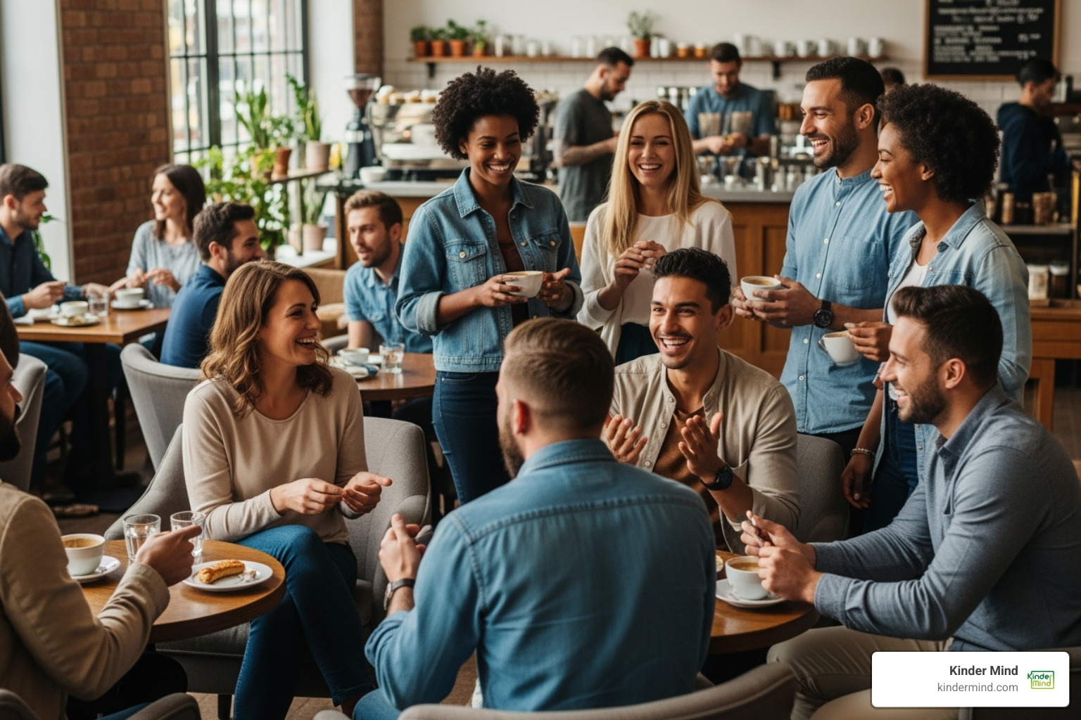 People chatting and laughing at a casual meetup or coffee shop - poly couples near me People chatting and laughing at a casual meetup or coffee shop - poly couples near me