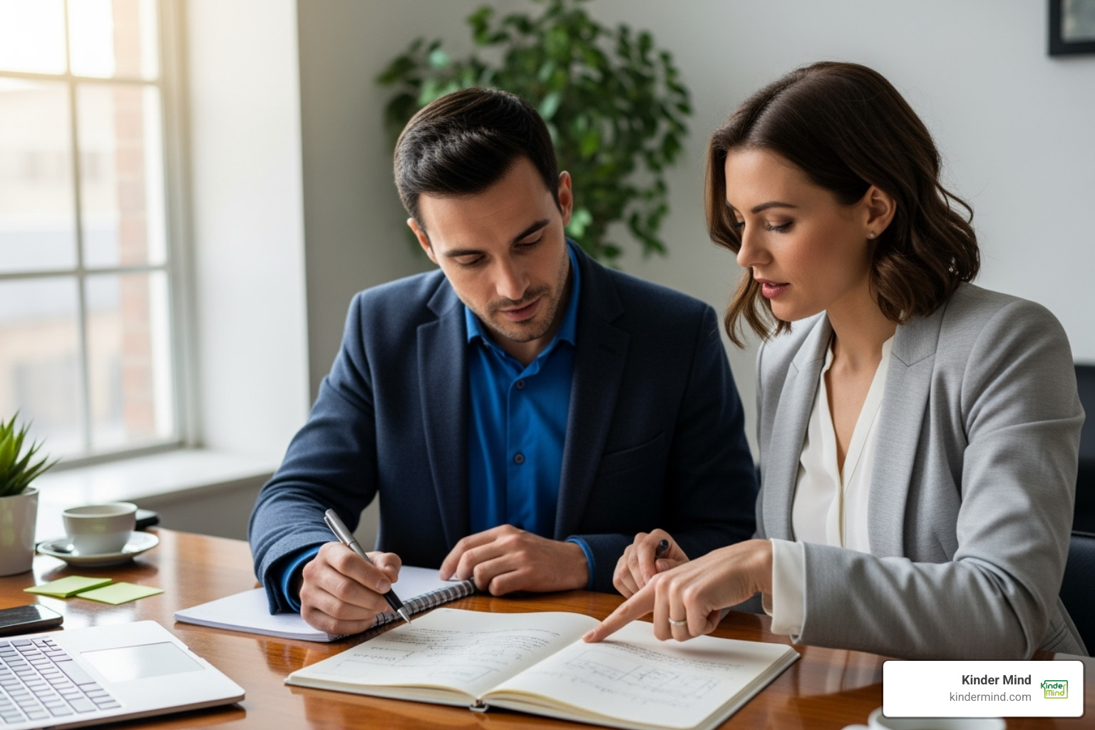Two people collaboratively writing in a notebook, symbolizing the joint effort in setting relationship agreements. - Open relationship counseling Two people collaboratively writing in a notebook, symbolizing the joint effort in setting relationship agreements. - Open relationship counseling