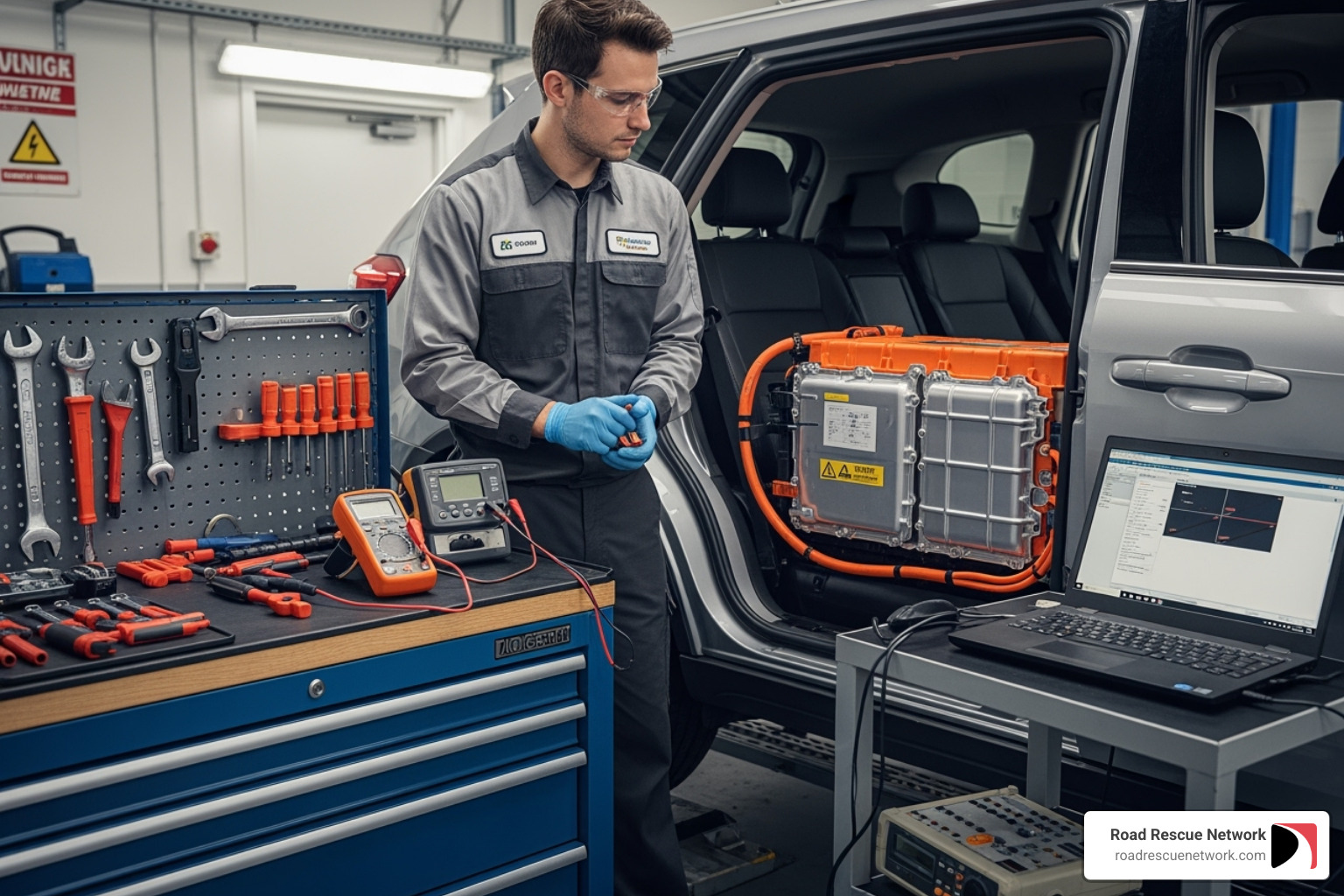 Technician servicing a hybrid vehicle battery - Los Angeles battery service