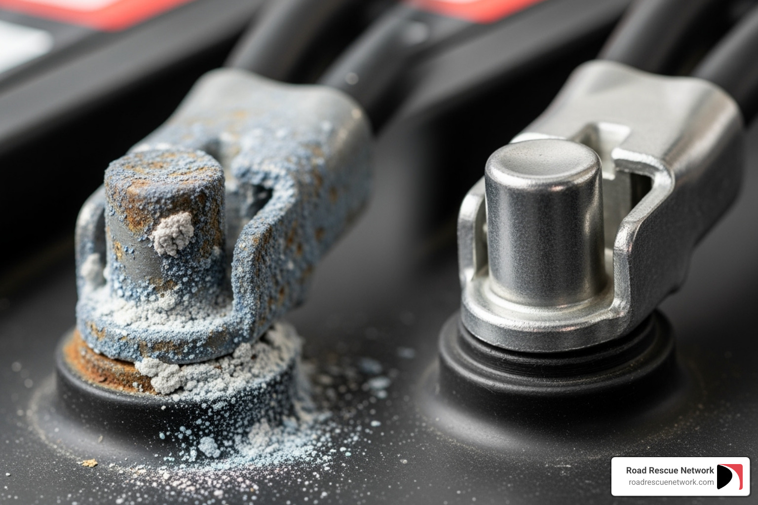 corroded vs clean battery terminal - Miami mobile battery service