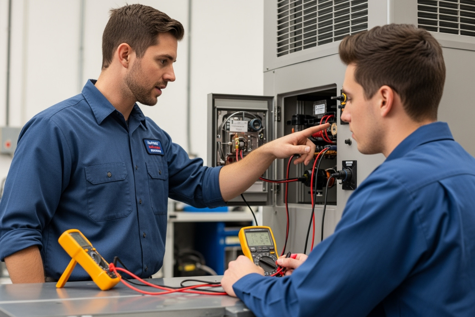 HVAC instructor guiding student diagnostic - HVAC tech training programs