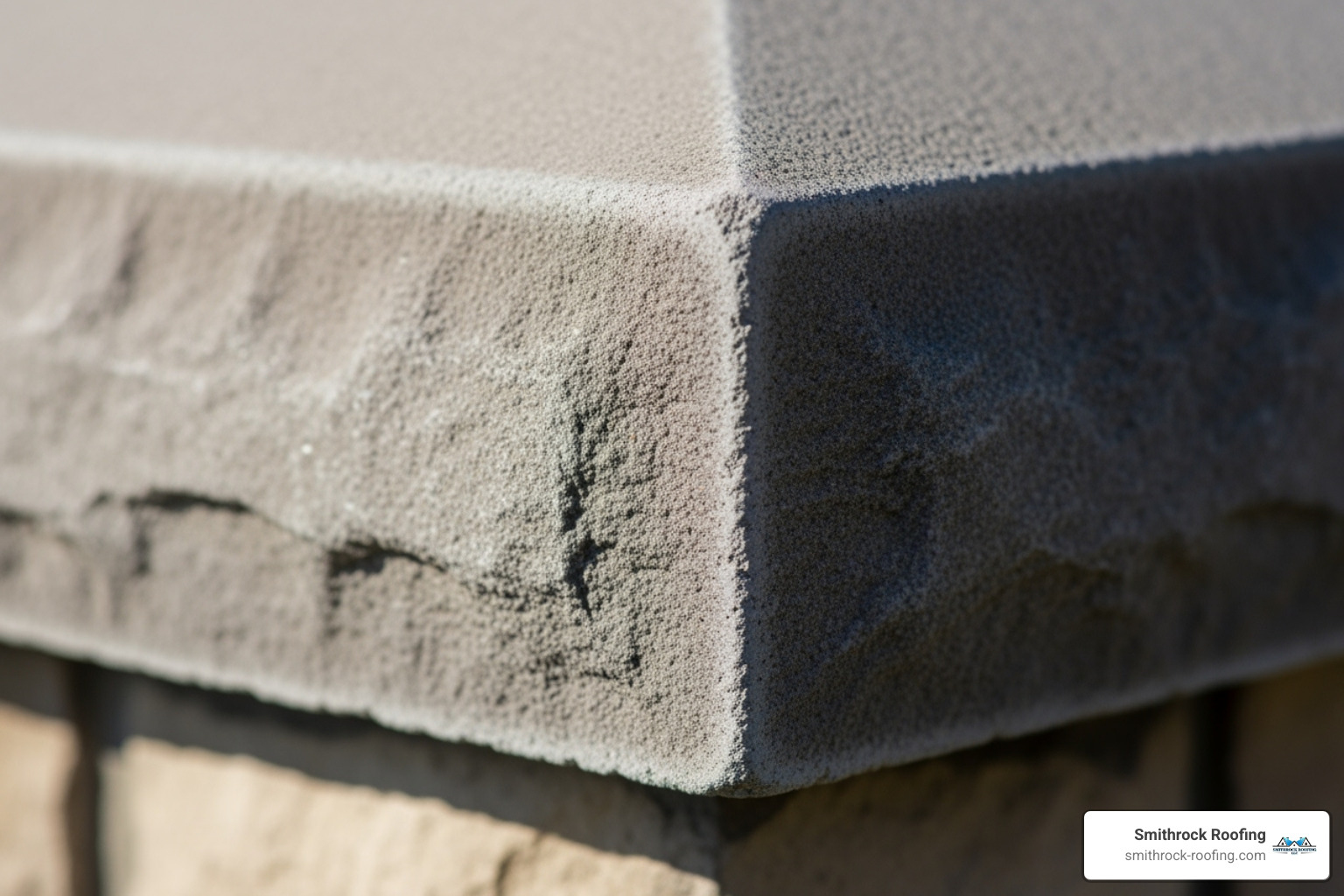 A close-up shot showing the thick, solid texture of a stone chimney cap, highlighting its natural grain and robust construction - stone chimney cap