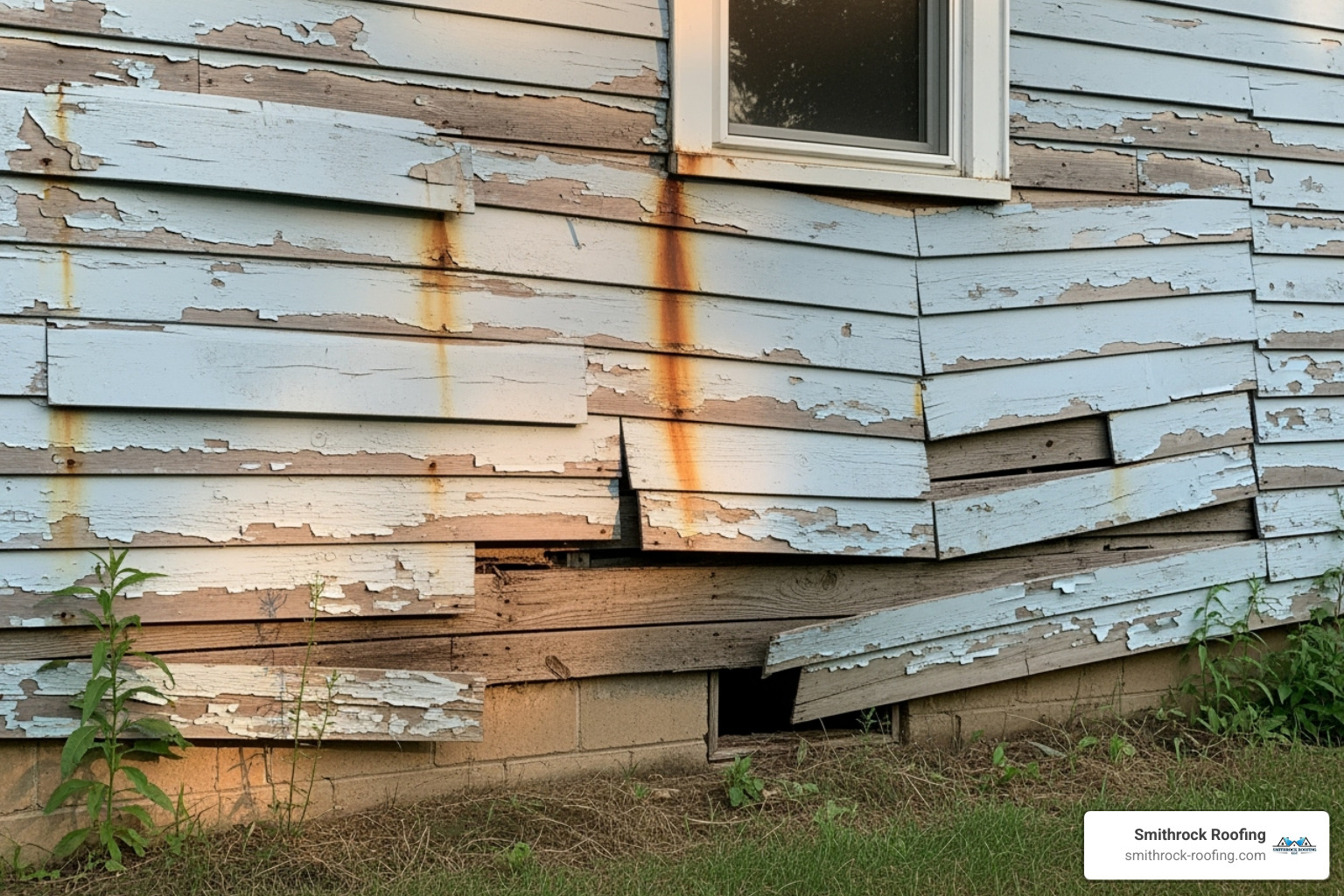 cracked, warped, and faded siding on a house - best siding contractors