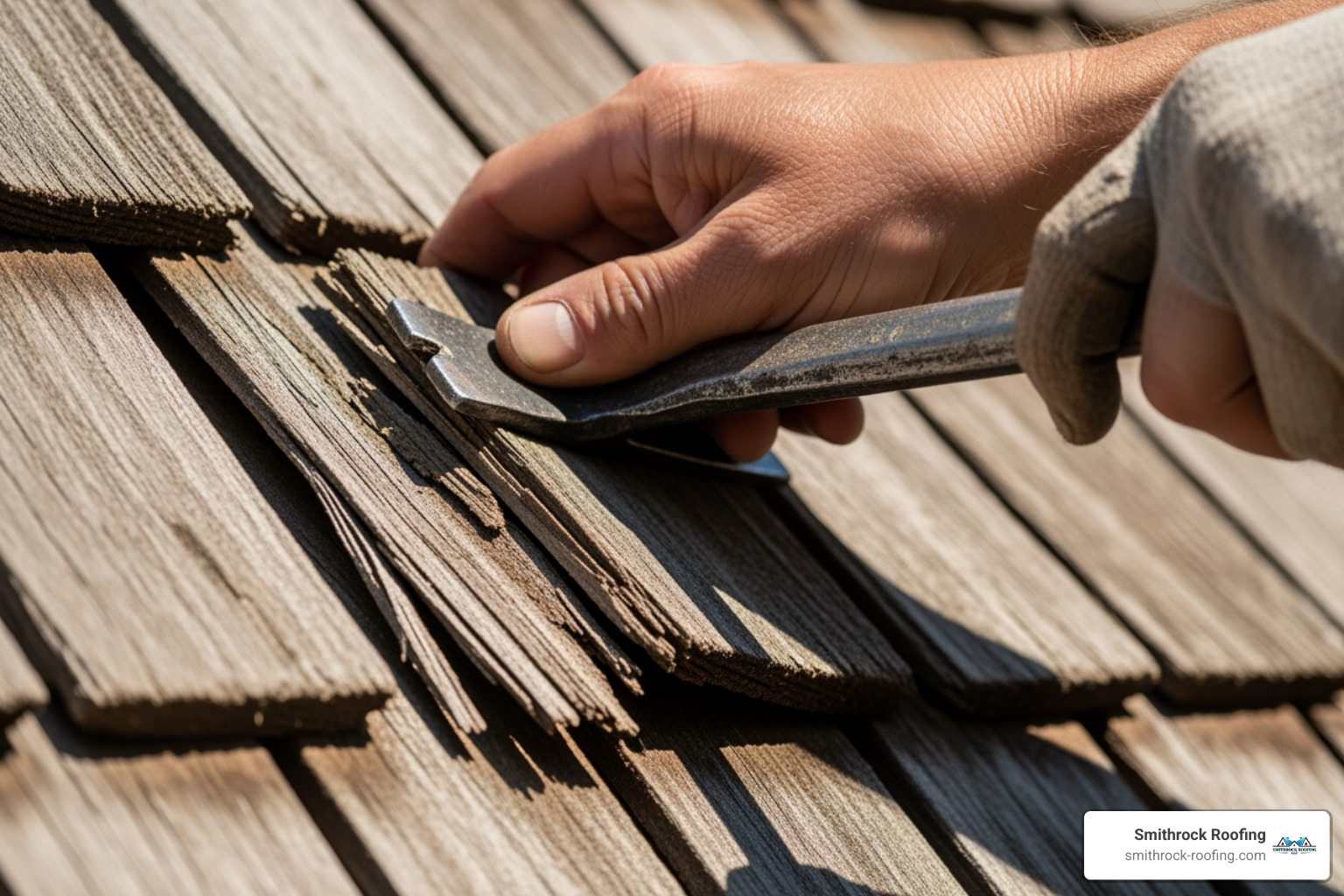 removal of a damaged shingle with a pry bar - shingle siding repair