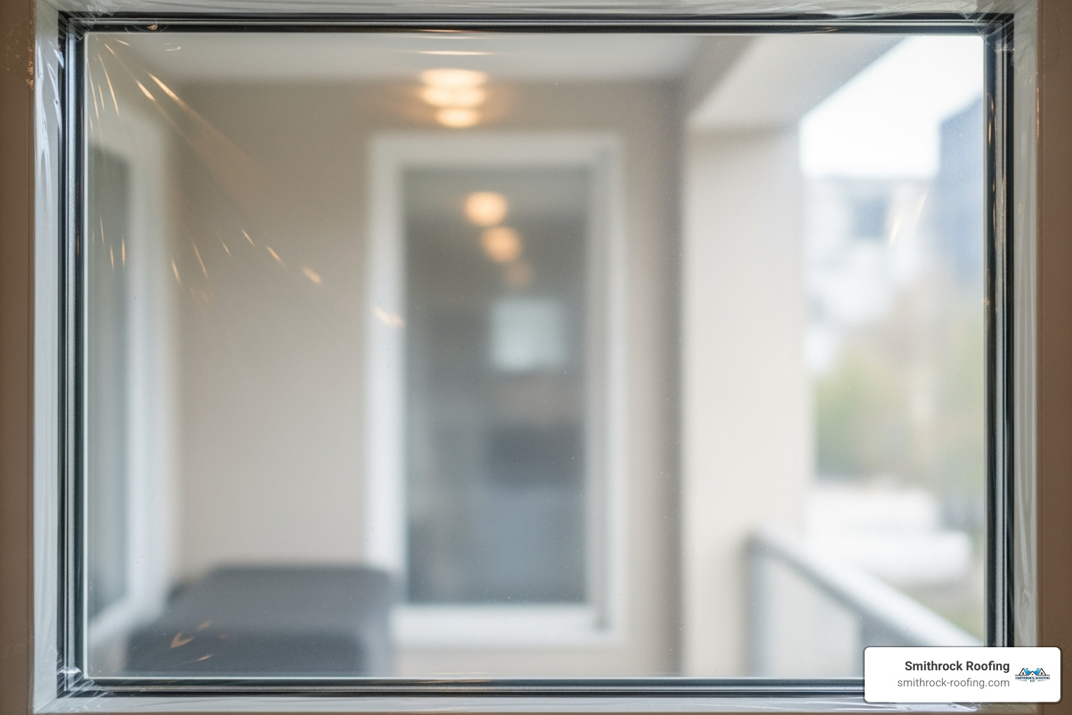 window covered in clear, taut insulation film - winterizing your windows