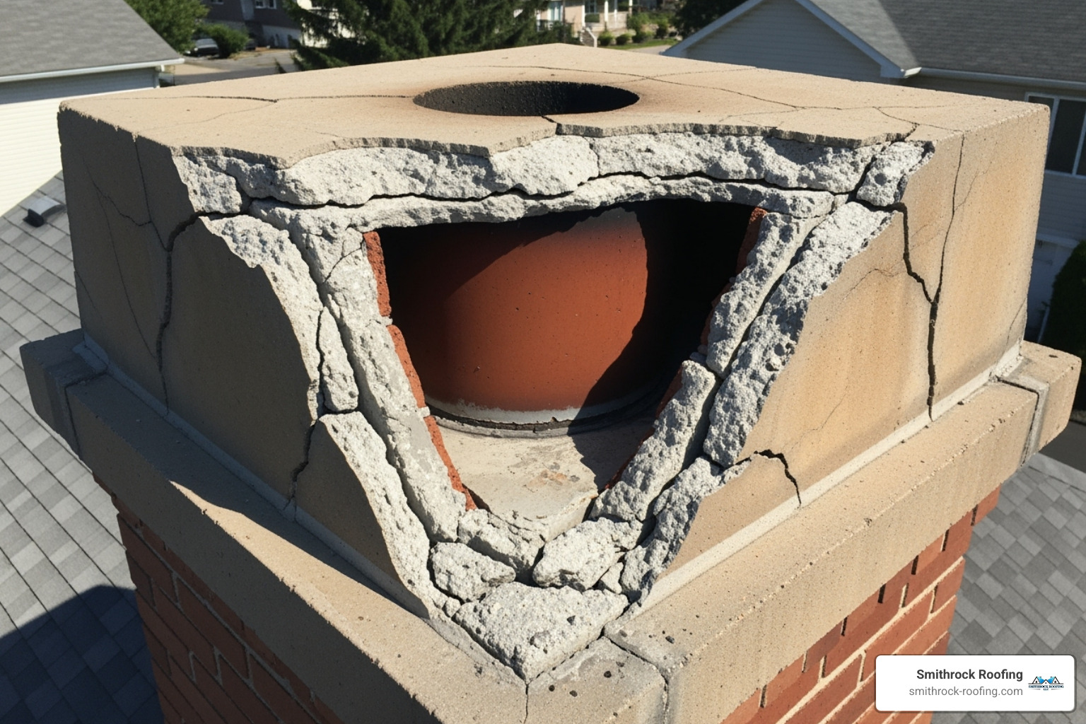 Cracked chimney crown needing repair before cap installation - how much does it cost for a chimney cap installation
