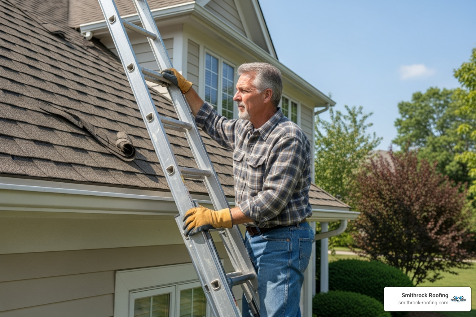 homeowner inspecting roof - best roofing and siding