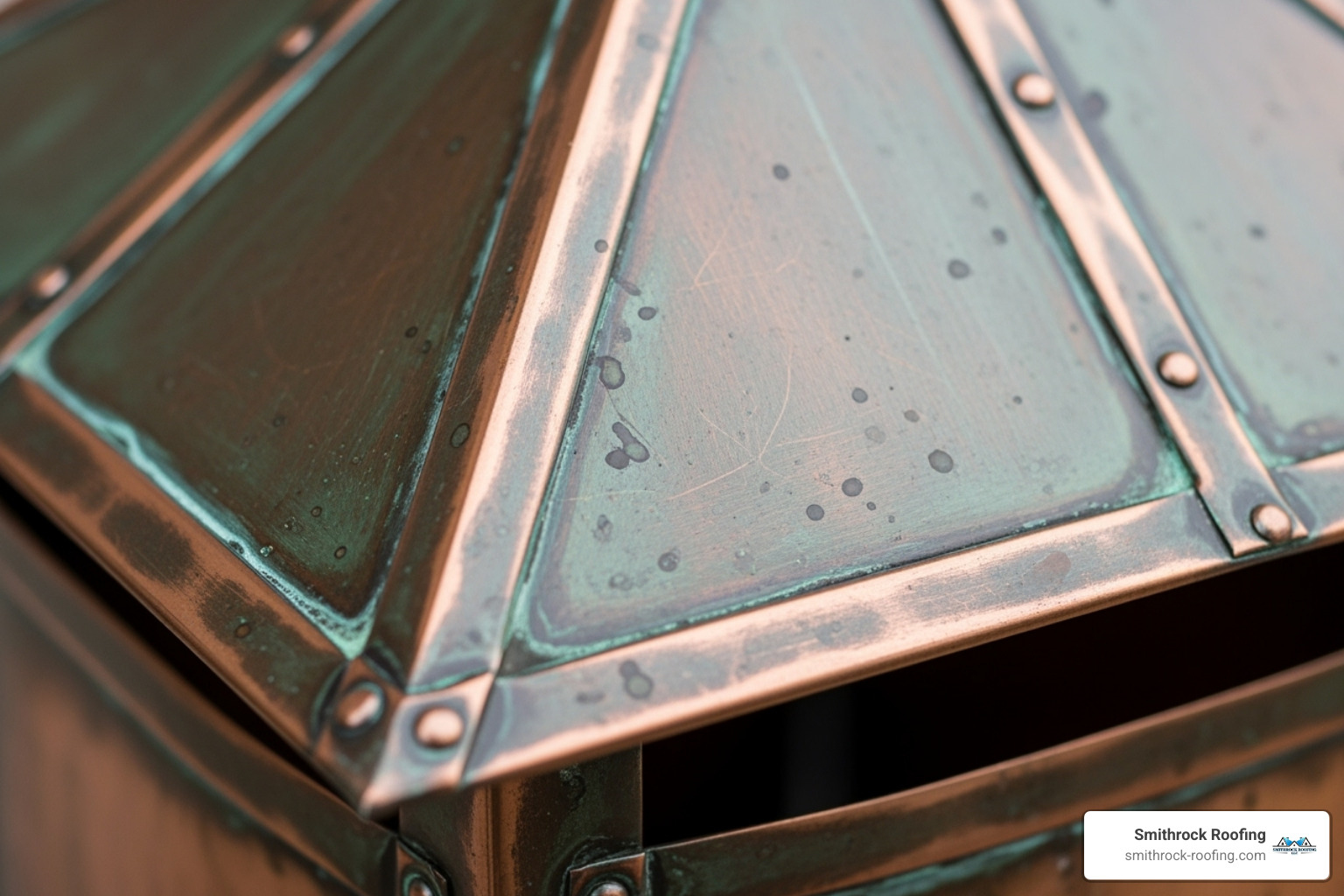 close-up shot showing the texture and craftsmanship of a 16 oz copper chimney cap - copper chimney cap cost