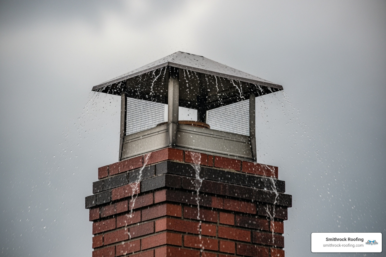 Heavy rain deflecting off a sturdy chimney cap - chimney covers to stop birds Heavy rain deflecting off a sturdy chimney cap - chimney covers to stop birds