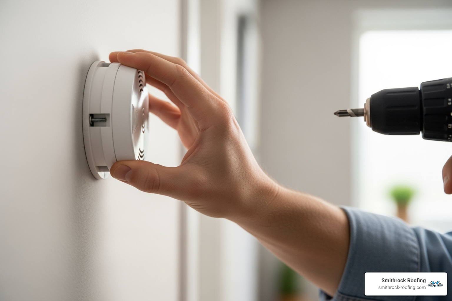 A carbon monoxide detector being installed in a home - chimney covers to stop birds A carbon monoxide detector being installed in a home - chimney covers to stop birds