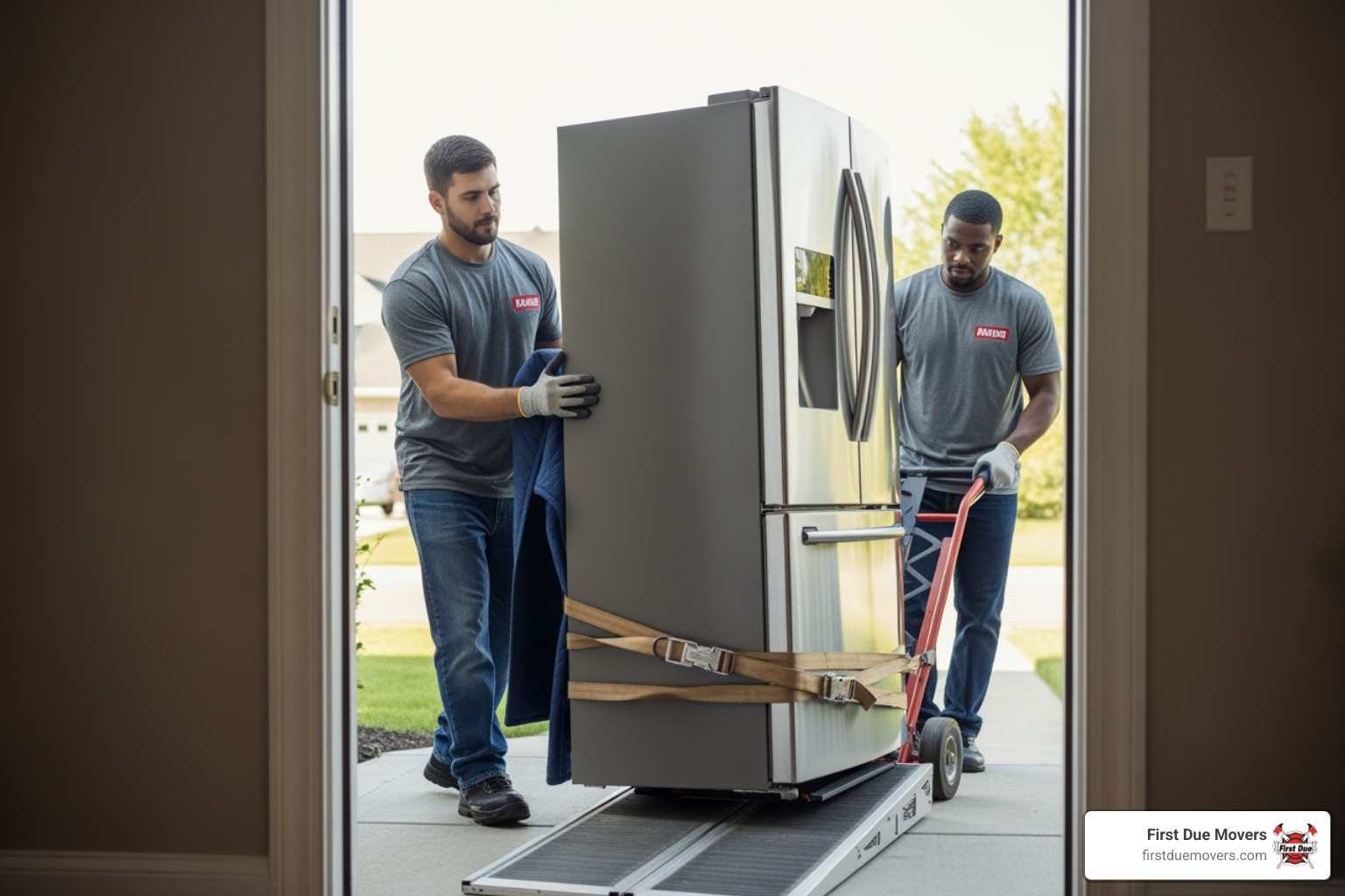 Movers using specialized equipment like dollies and moving blankets to move a large appliance - best rated furniture & large item moves in snoqualmie wa