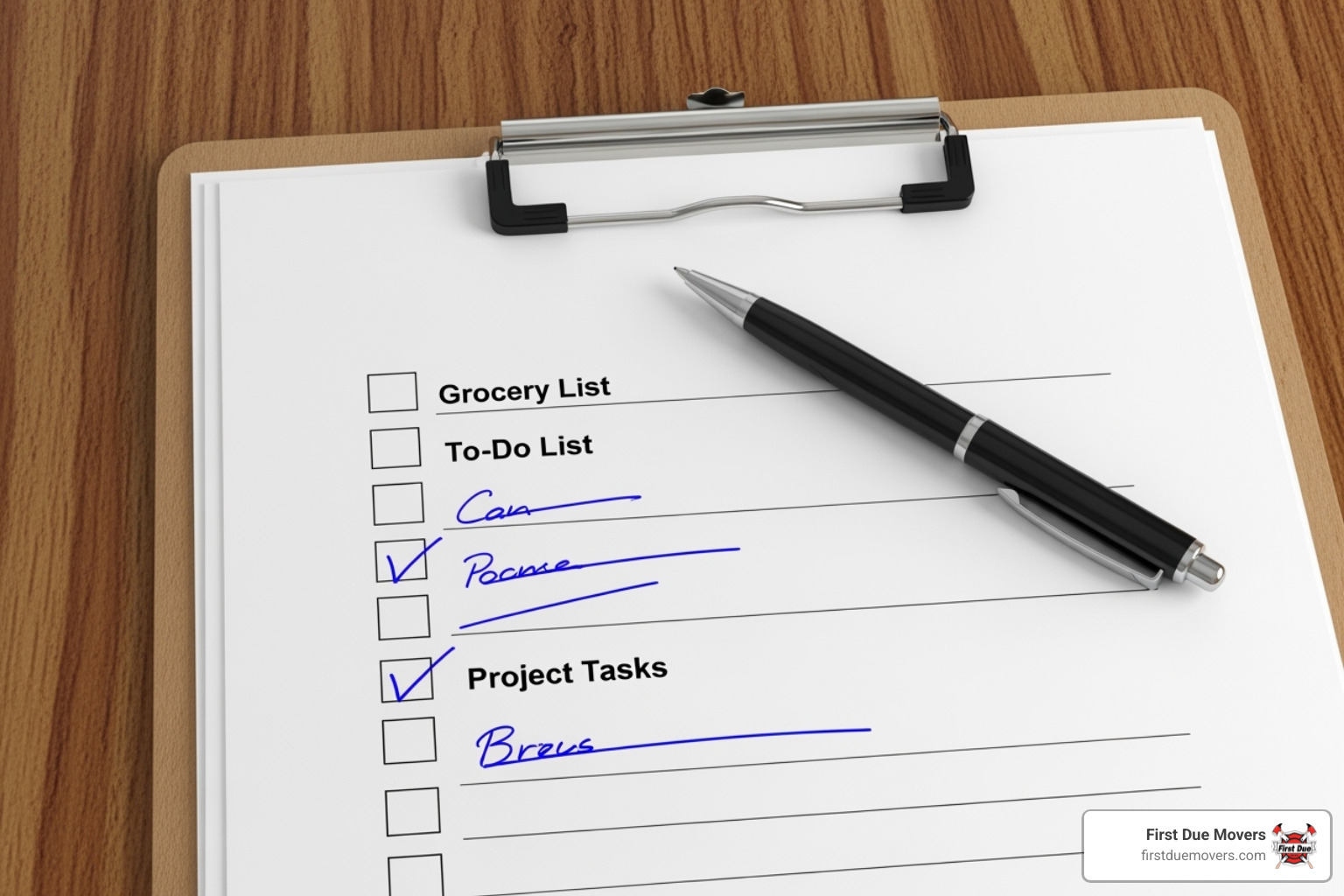 a checklist on a clipboard with a pen - residential commercial moving installation in issaquah, wa