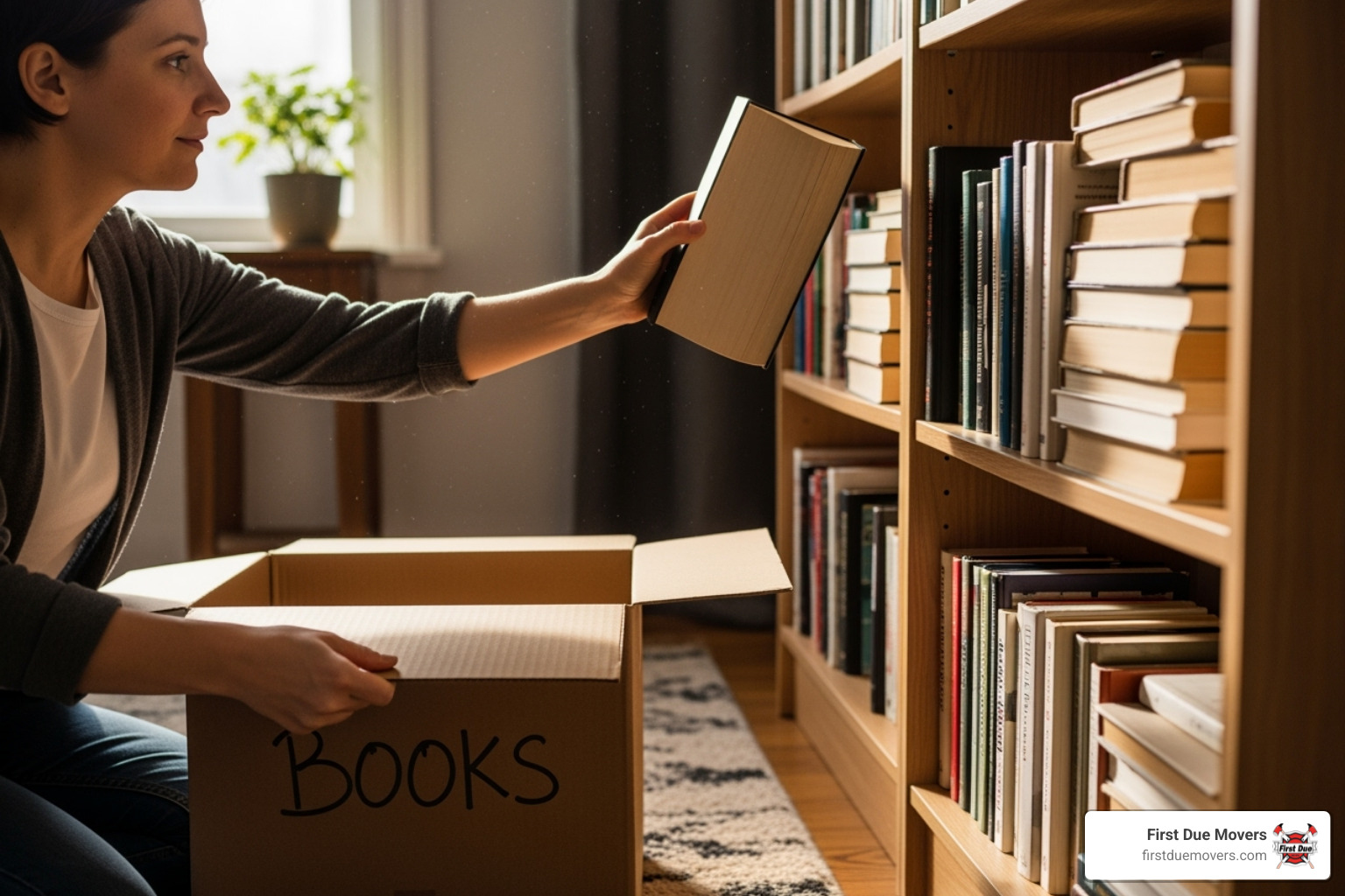 a person emptying a bookshelf in preparation for a move - best rated furniture & large item moves in north bend wa
