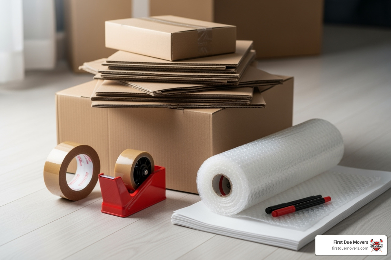 Neatly organized collection of moving supplies - affordable moving supplies in seattle wa