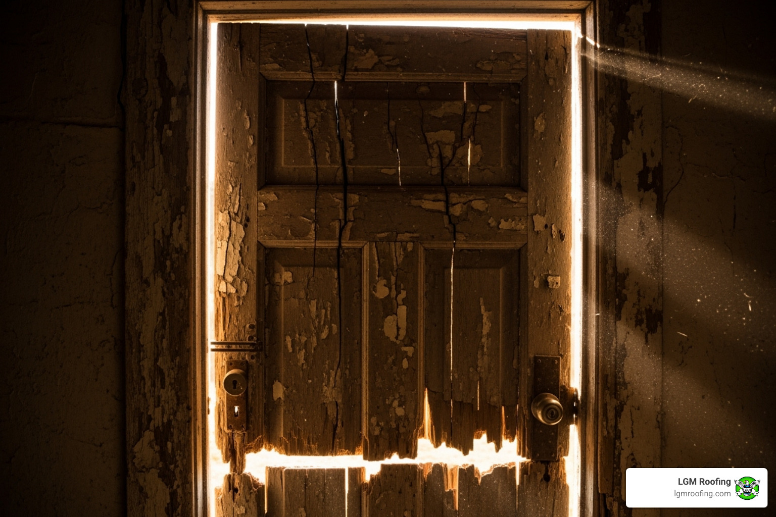 A drafty, damaged old door with light seeping through the cracks, highlighting inefficiency - door replacement in bloomfield nj A drafty, damaged old door with light seeping through the cracks, highlighting inefficiency - door replacement in bloomfield nj