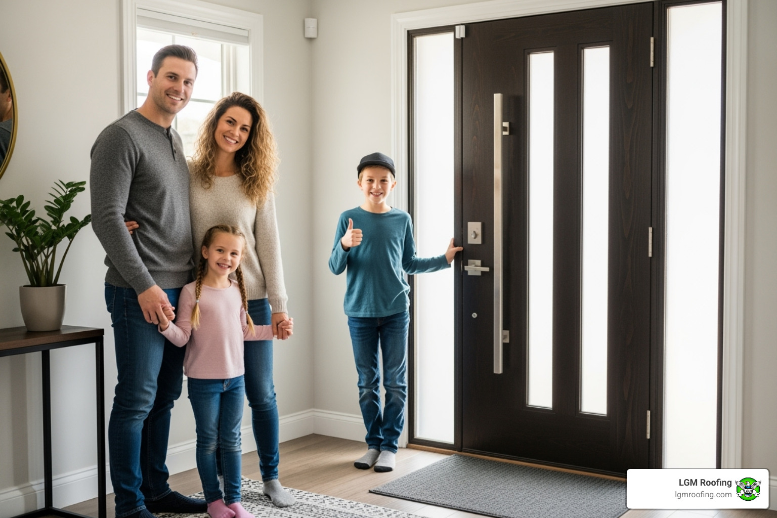 happy family standing in the entryway of their home with a new door - door installation in bloomfield nj happy family standing in the entryway of their home with a new door - door installation in bloomfield nj
